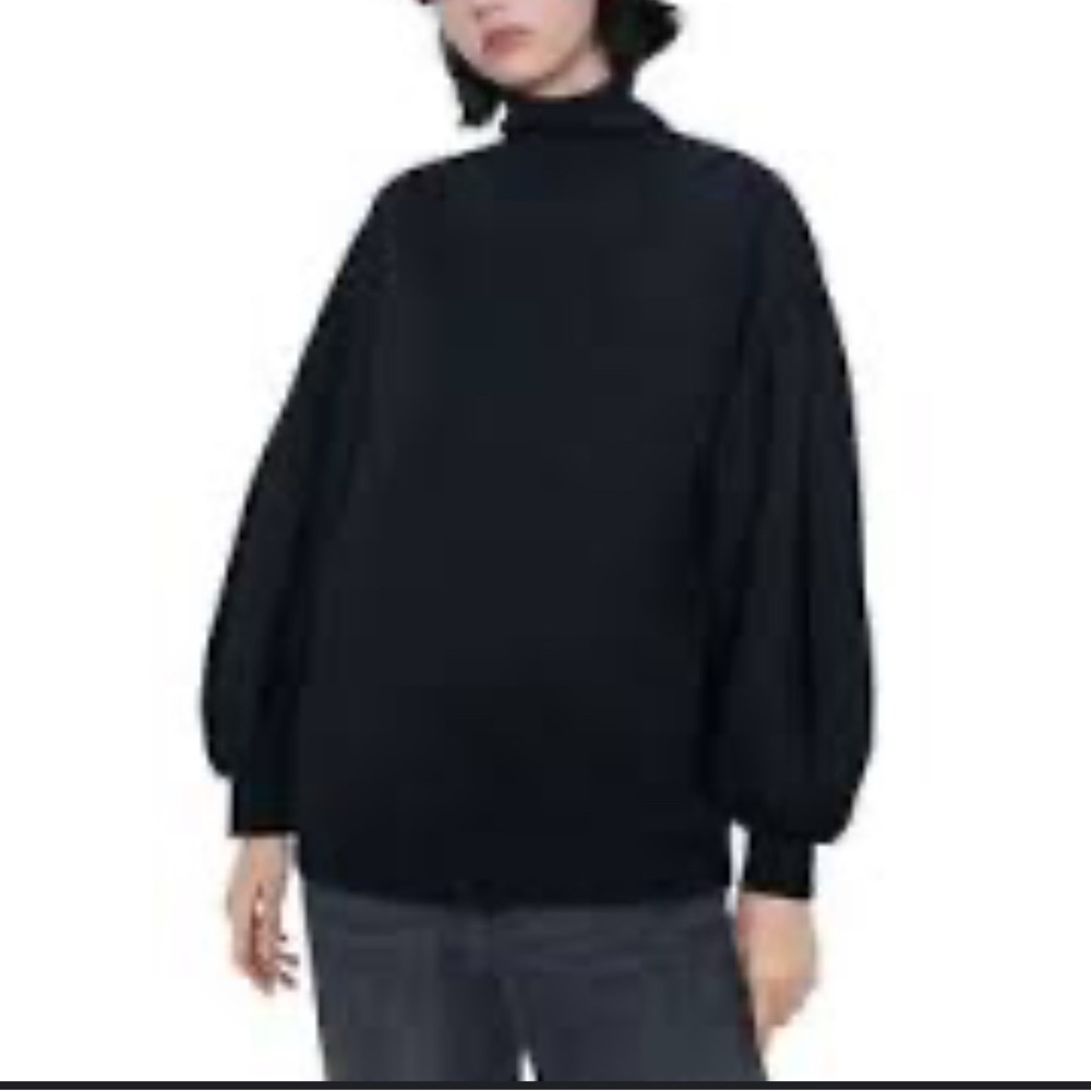 Zara Black Balloon Sleeve Mock Neck Sweatshirt Women's L Oversized